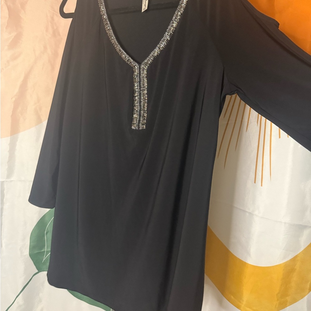 PerSeption Concept Black Cold Shoulder Blouse - image 1